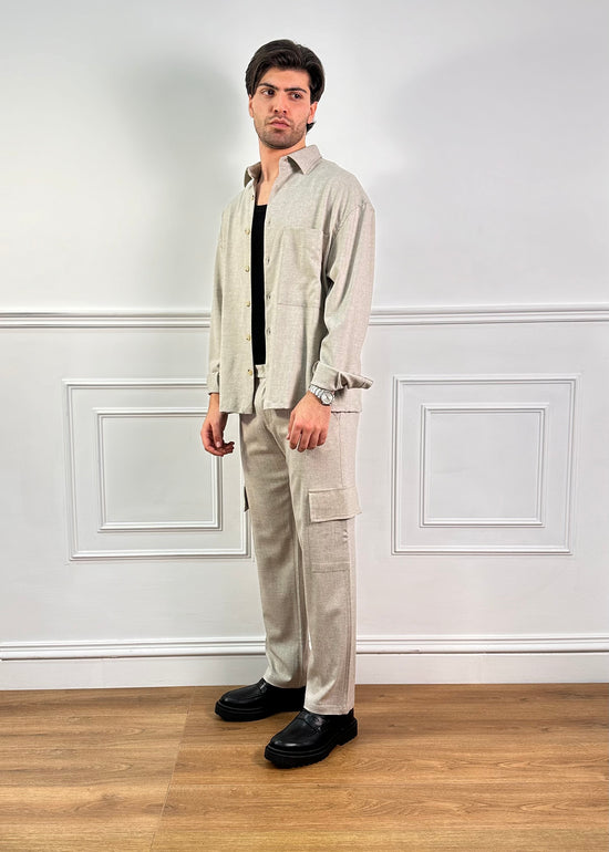 COORDINATO CARGO & CROP SHIRT ( NERO E BEIGE )