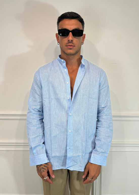 CAMICIA IN LINO COREANA AZZURRA / INDACO