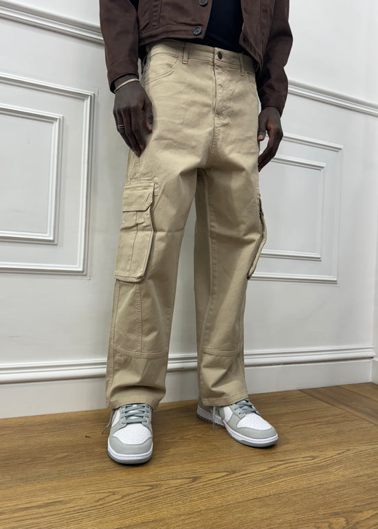 CARGO JEANS DENIM FONDO AMPIO ( NERO - BEIGE )